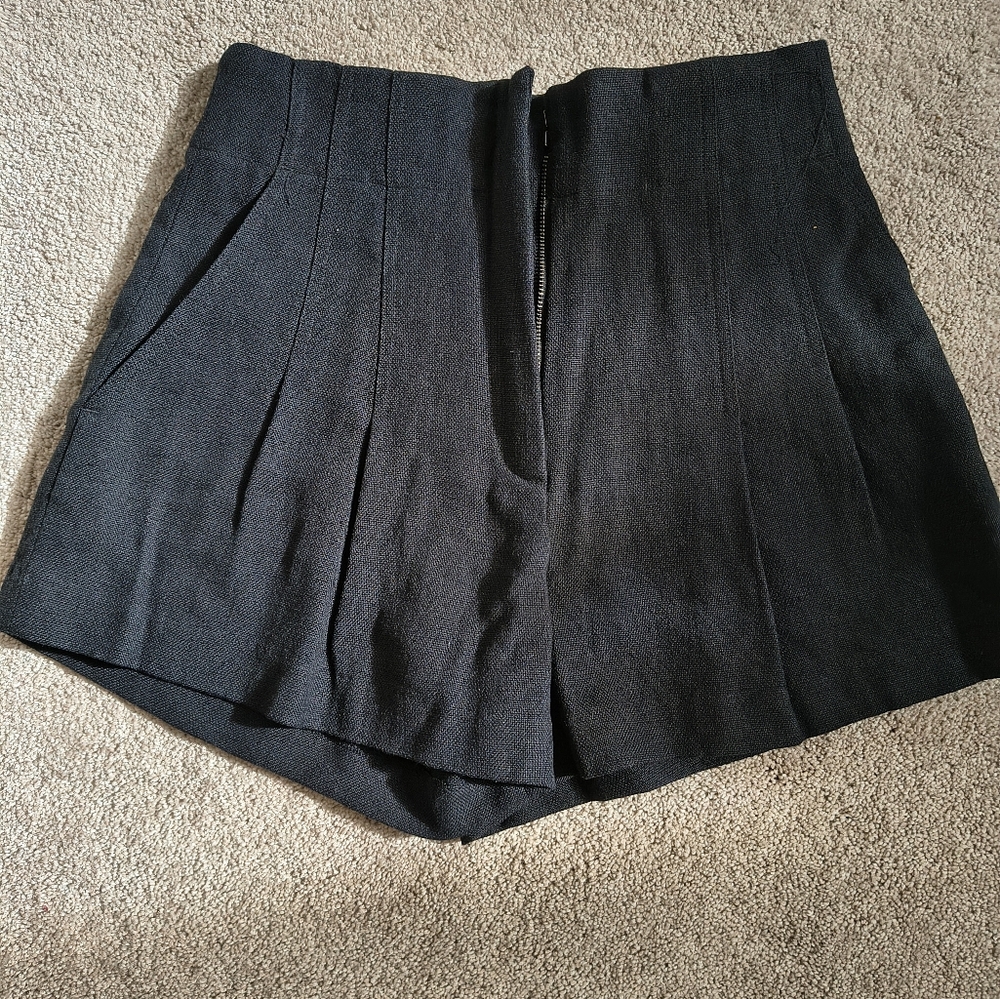 Brand New A.L.C. Bennett High Rise Linen Shorts Black 6 NWT